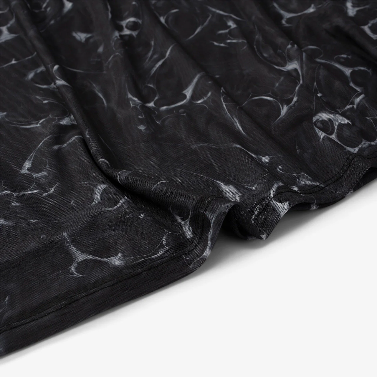 Wmns Printed Mesh Pleated Long Dress - Image 7