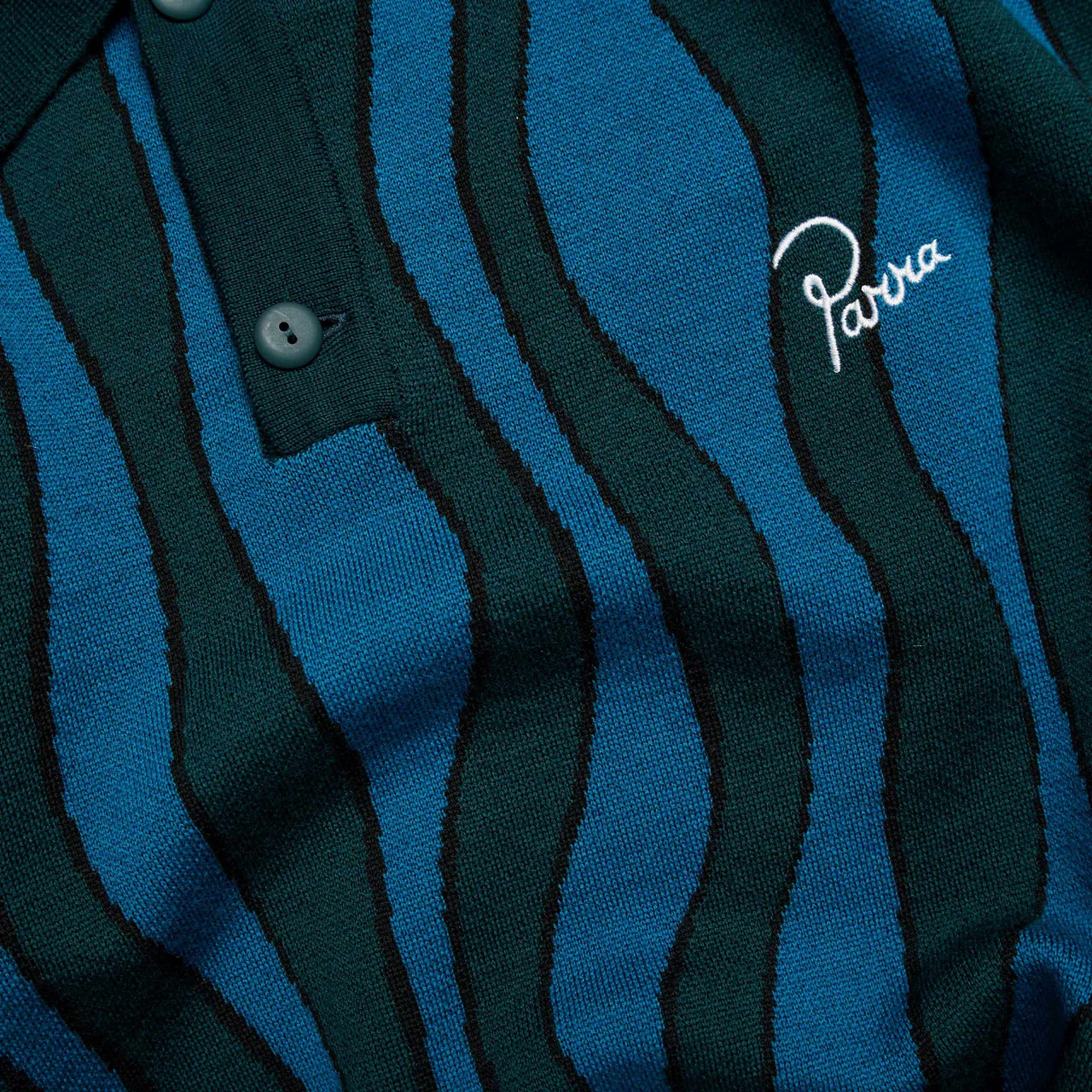 Aqua Weed Waves Knitted Polo Shirt - Image 6